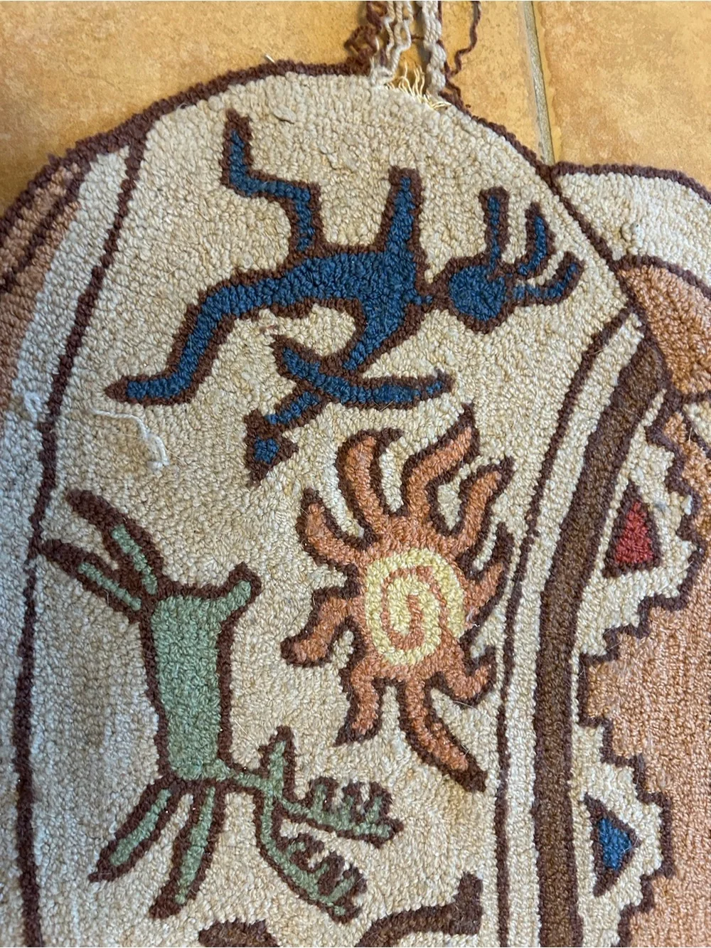 Handmade Southwestern hunting scene hooked rug